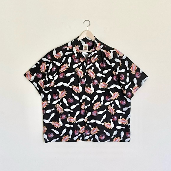 NEW Max Boxxer Strike! Bowling Pins & Ball Print Button Down Shirt Men’s 2XL - Picture 1 of 10